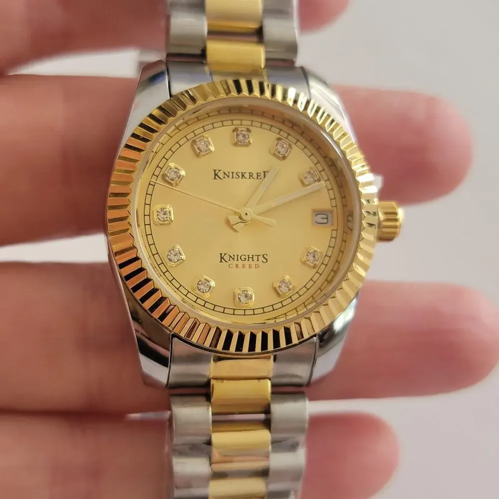 Knights Creed Womens Watch 28mm Gold Dial Gold Case Multicolor Bracelet Quartz